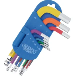 Draper Expert Metric Short Arm Ball End Hex Key Set, Colour Coded (9 Piece)
