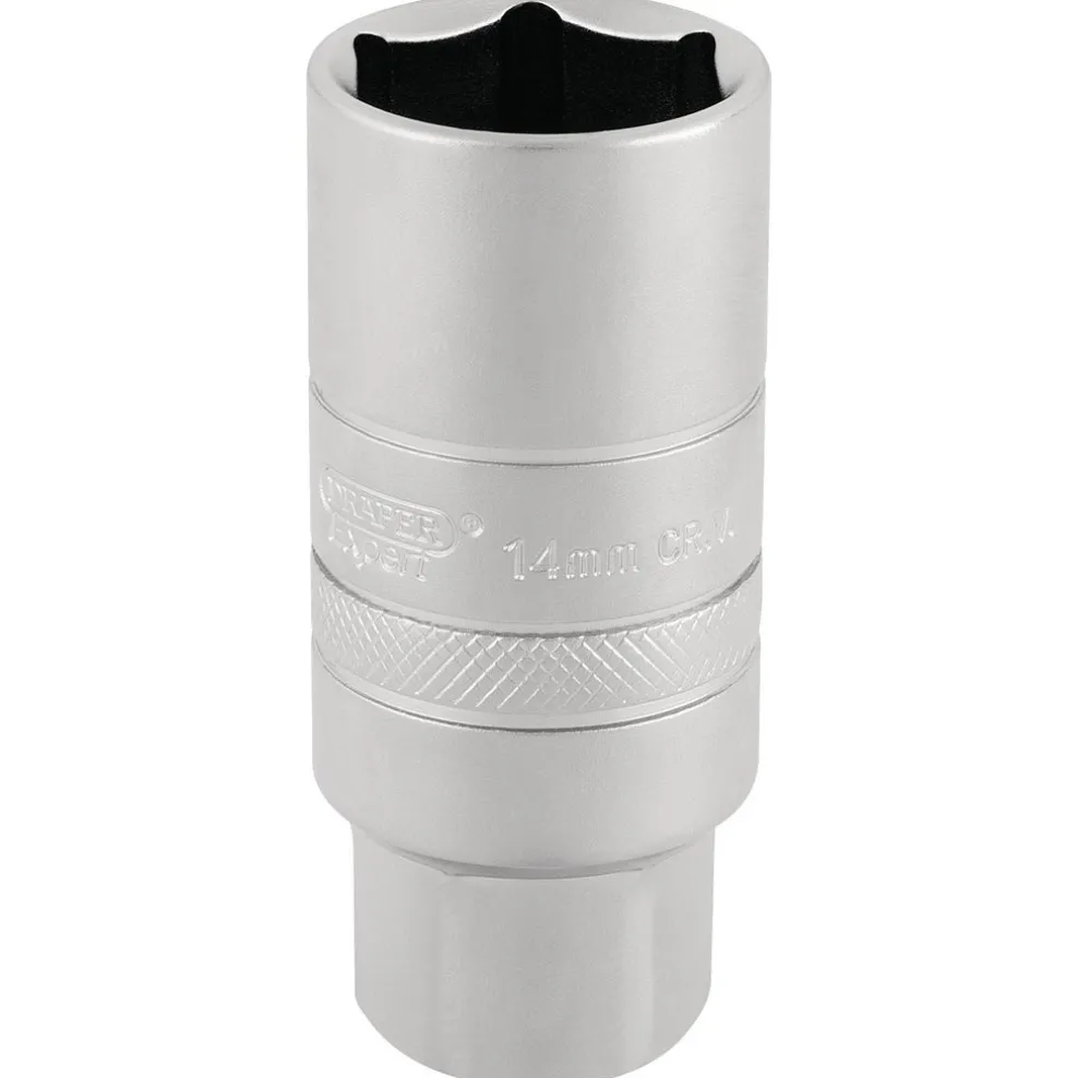 Draper Expert 14mm Thread 6 Point Satin Chrome Spark Plug Socket, 3/8" Sq. Dr., 21mm