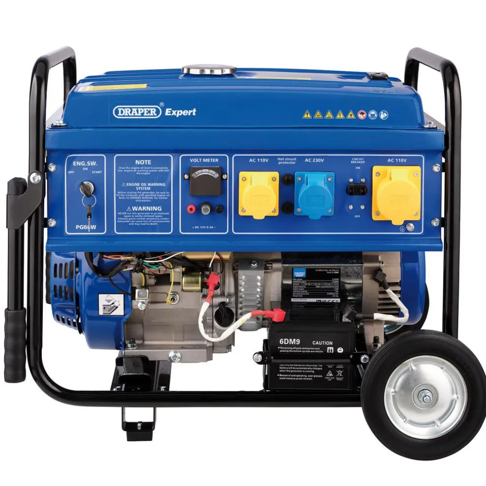 Draper Expert Petrol Generator with Wheels, 5000W