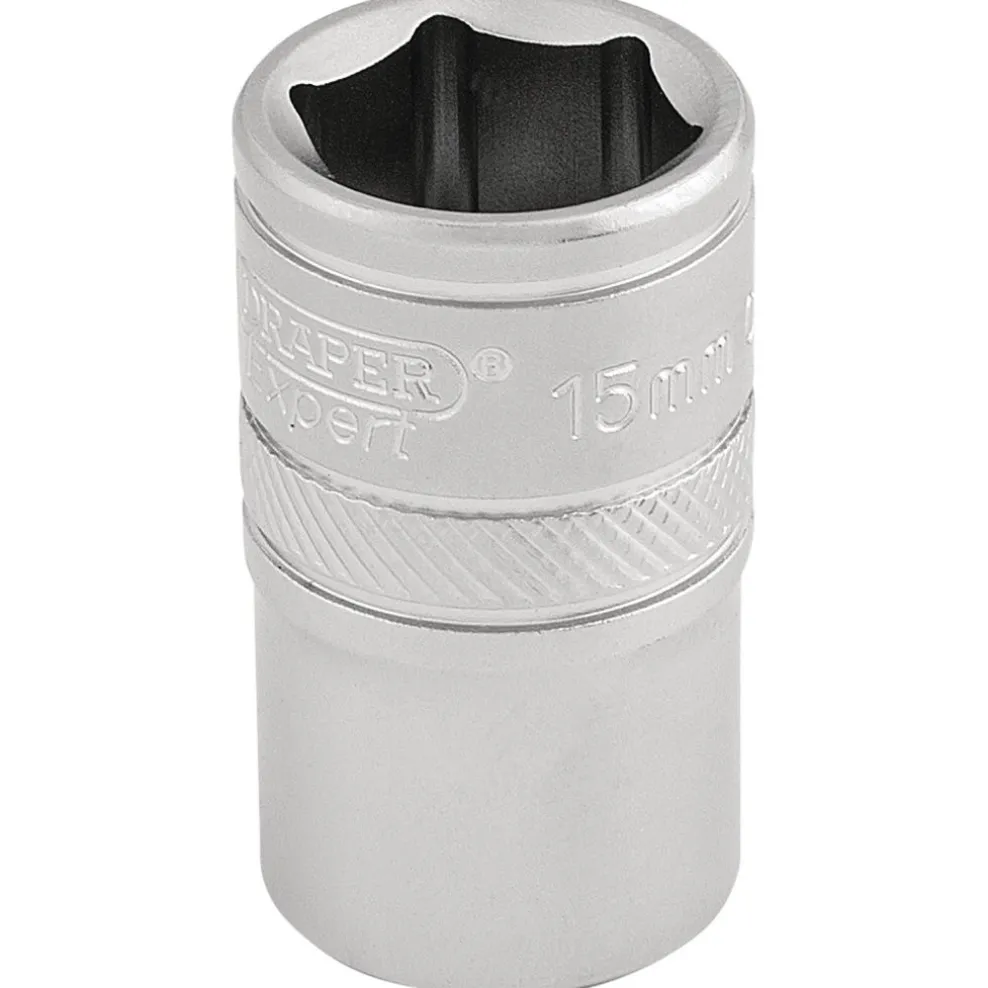 Draper Expert 6 Point Metric Socket, 1/2" Sq. Dr., 15mm