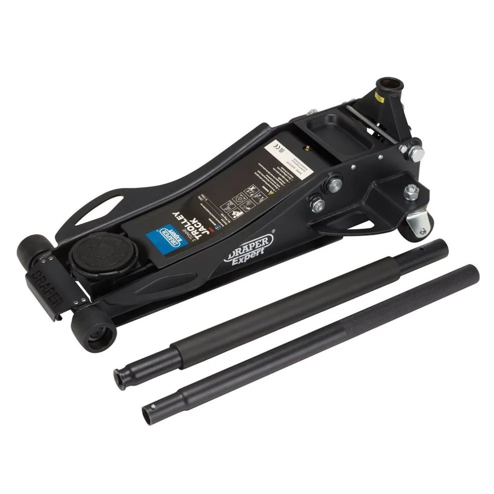 Draper Expert Professional Low Profile Fast Lift Garage Trolley Jack, 3 Tonne, Black