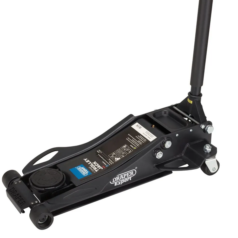 Draper Expert Professional Low Profile Fast Lift Garage Trolley Jack, 3 Tonne, Black
