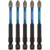 Draper Expert PZ-Type Impact Screwdriver Bits, No.2 x 75mm, 1/4" Hex (Pack of 5)