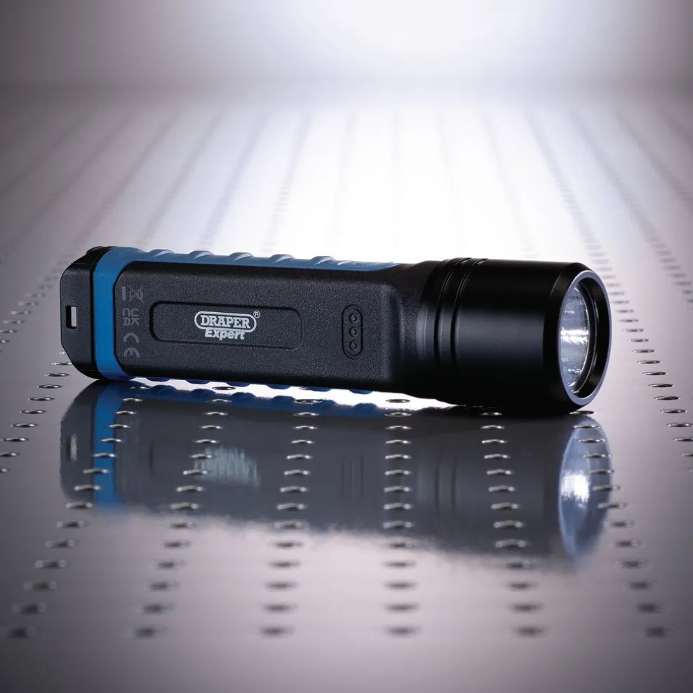 Draper Expert SMD LED Wireless/USB Rechargeable Hand Torch, 10W, 1000 Lumens, USB-C Cable Supplied