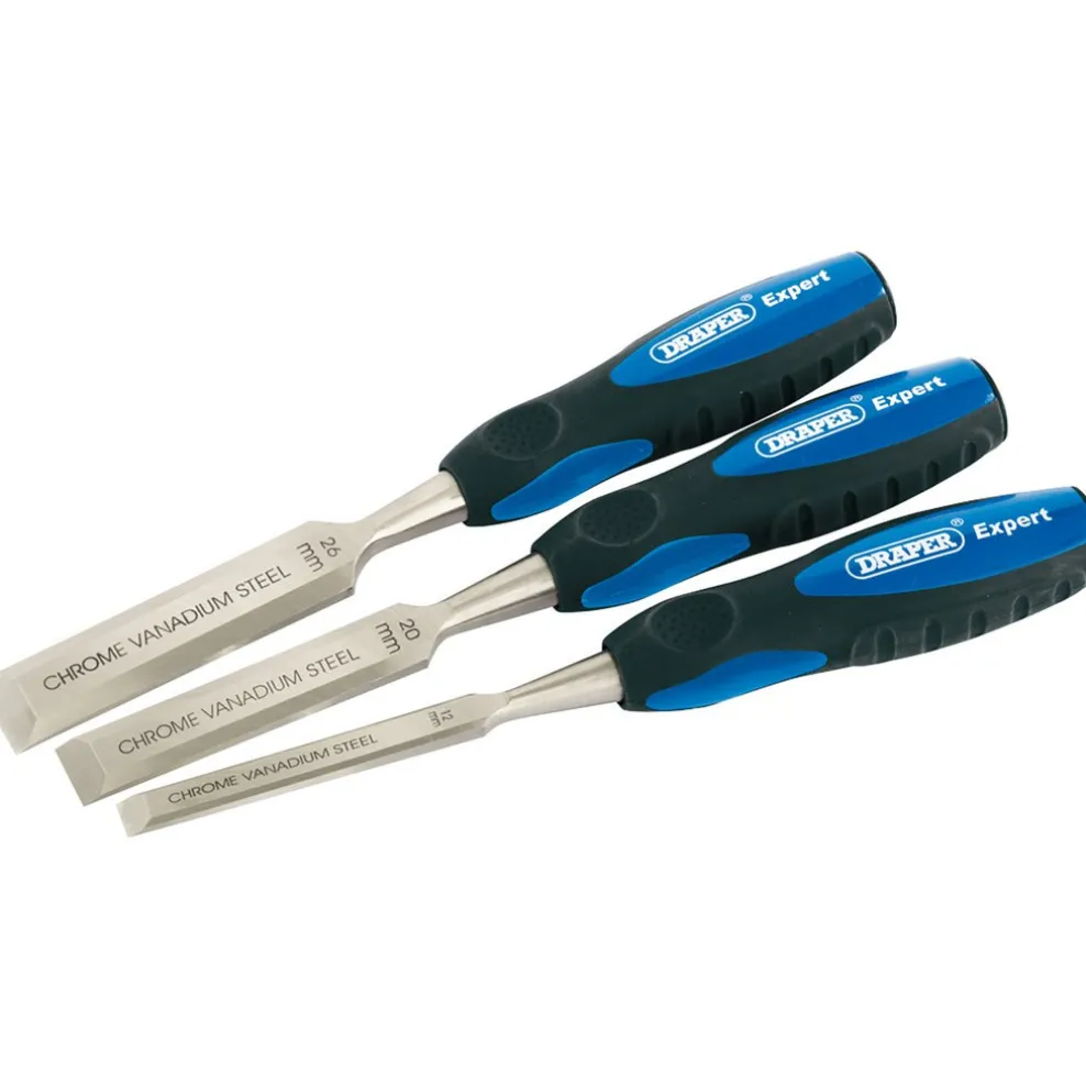 Draper Expert Soft Grip Bevel Edge Wood Chisel Set, 150mm (3 Piece)