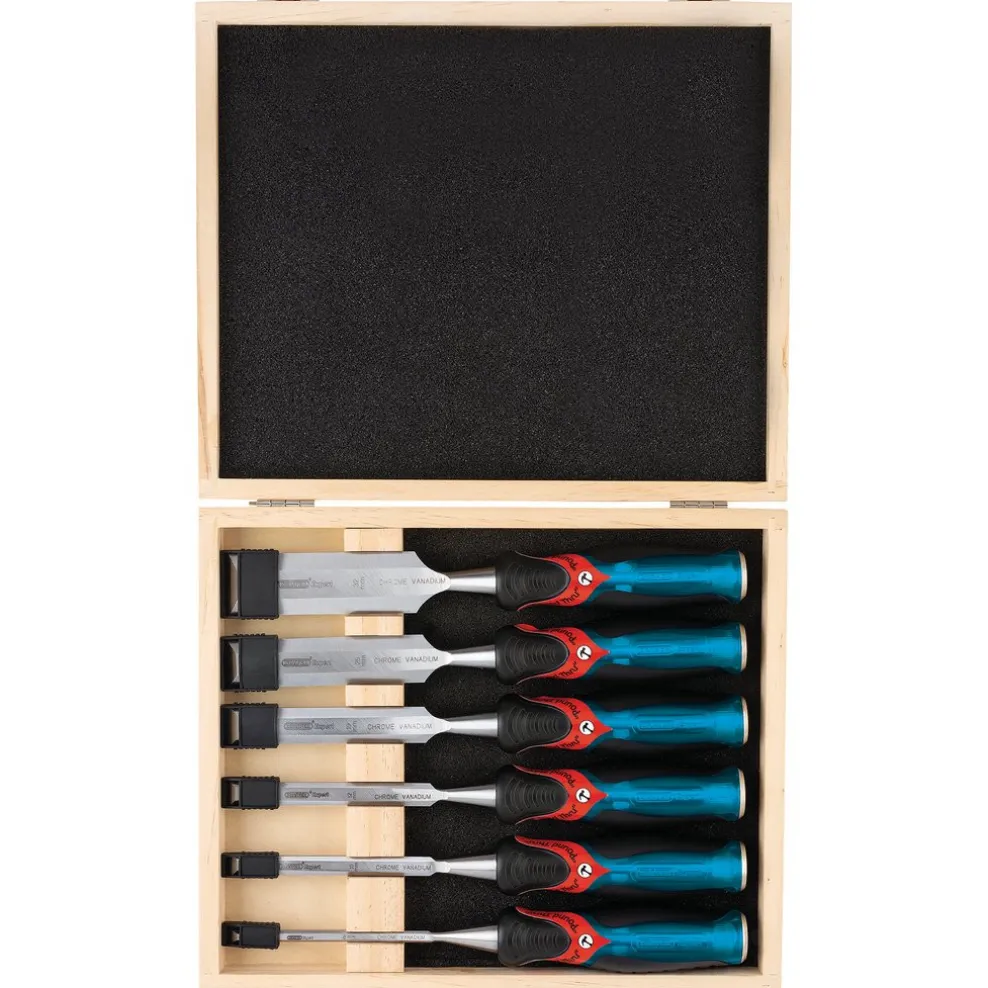 Draper Expert Soft Grip 'Pound Thru' Bevel Edge Wood Chisel Set, 140mm (6 Piece)