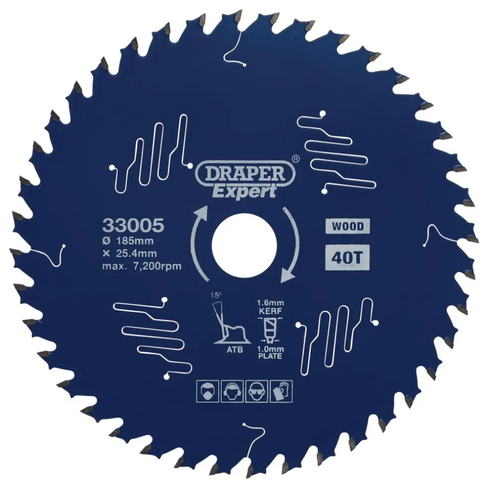 Draper Expert TCT Circular Saw Blade for Wood with PTFE Coating, 185 x 25.4mm, 40T