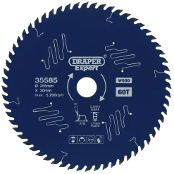 Draper Expert TCT Circular Saw Blade for Wood with PTFE Coating, 255 x 30mm, 60T