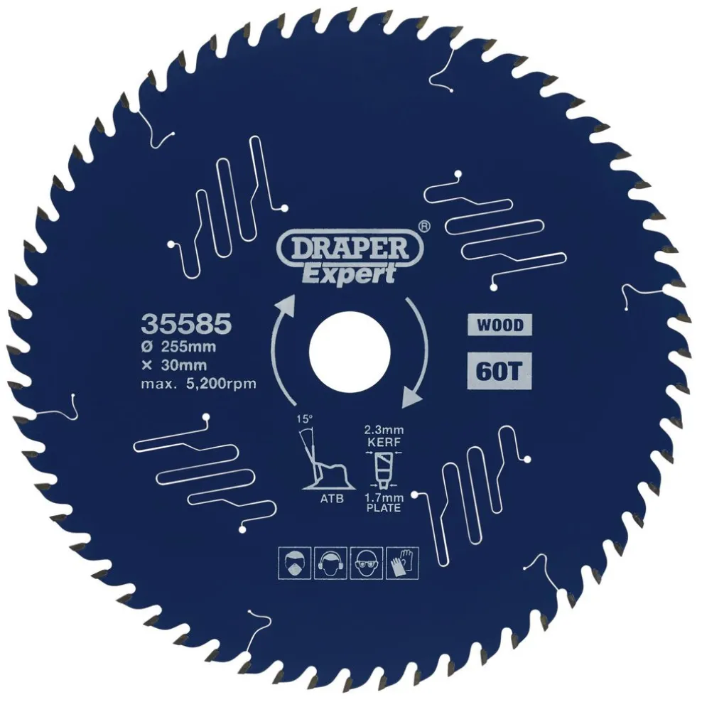 Draper Expert TCT Circular Saw Blade for Wood with PTFE Coating, 255 x 30mm, 60T