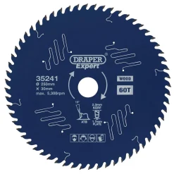 Draper Expert TCT Circular Saw Blade for Wood with PTFE Coating, 250 x 30mm, 60T