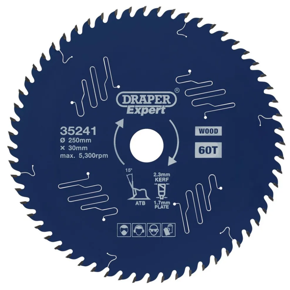 Draper Expert TCT Circular Saw Blade for Wood with PTFE Coating, 250 x 30mm, 60T