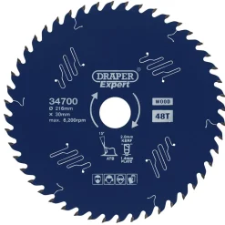 Draper Expert TCT Circular Saw Blade for Wood with PTFE Coating, 216 x 30mm, 48T
