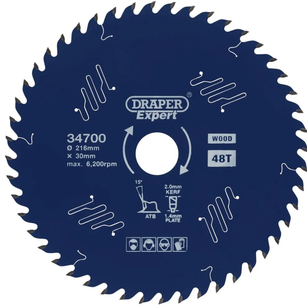 Draper Expert TCT Circular Saw Blade for Wood with PTFE Coating, 216 x 30mm, 48T