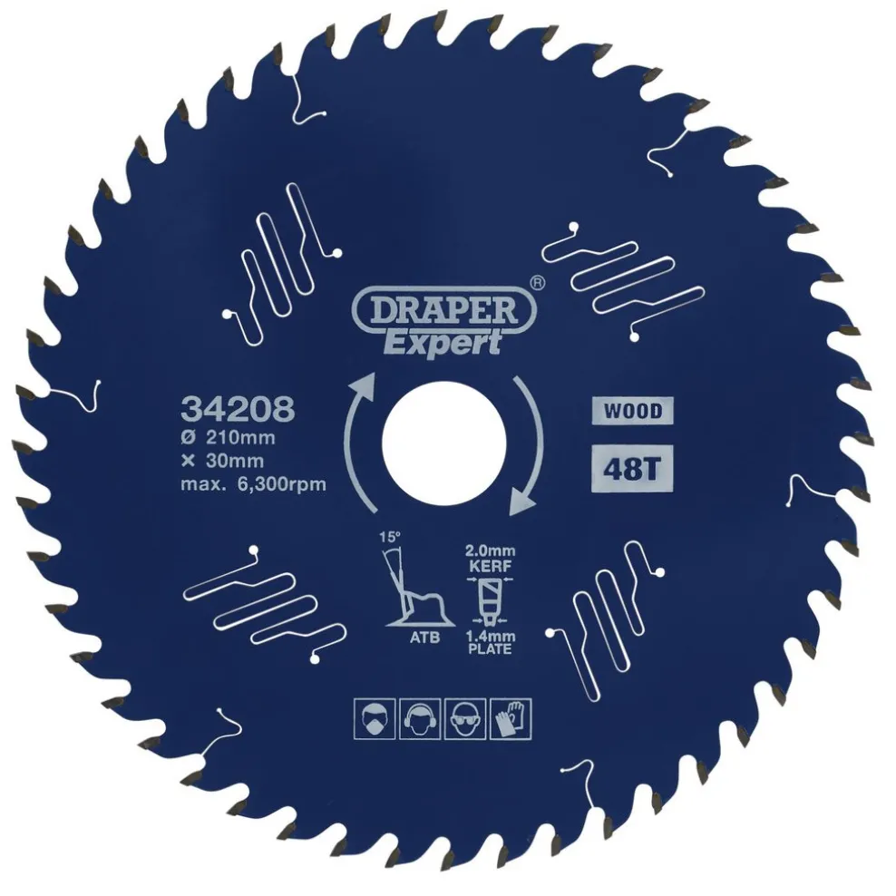 Draper Expert TCT Circular Saw Blade for Wood with PTFE Coating, 210 x 30mm, 48T