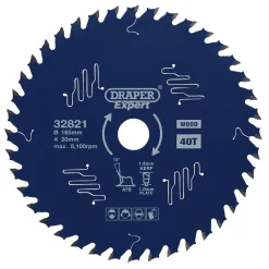 Draper Expert TCT Circular Saw Blade for Wood with PTFE Coating, 165 x 20mm, 40T