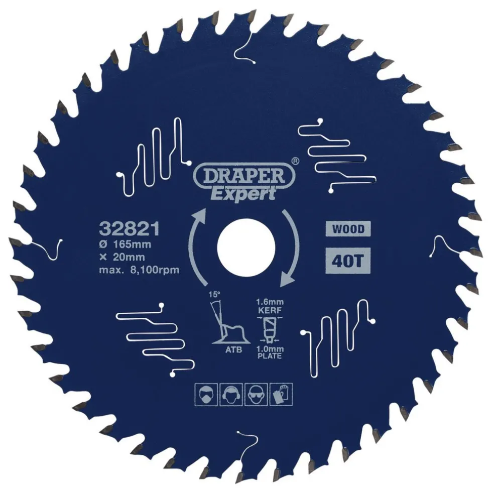 Draper Expert TCT Circular Saw Blade for Wood with PTFE Coating, 165 x 20mm, 40T