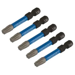Draper Expert TX-STAR® Impact Screwdriver Bits, T30 x 50mm, 1/4" Hex (Pack of 5)