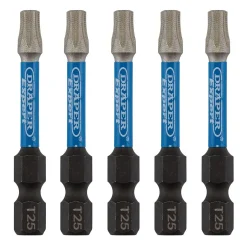 Draper Expert TX-STAR® Impact Screwdriver Bits, T25 x 50mm, 1/4" Hex (Pack of 5)