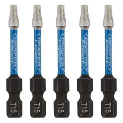 Draper Expert TX-STAR® Impact Screwdriver Bits, T15 x 50mm, 1/4" Hex (Pack of 5)