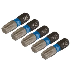 Draper Expert TX-STAR® Impact Screwdriver Bits, T40 x 25mm, 1/4" Hex (Pack of 5)