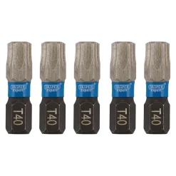 Draper Expert TX-STAR® Impact Screwdriver Bits, T40 x 25mm, 1/4" Hex (Pack of 5)
