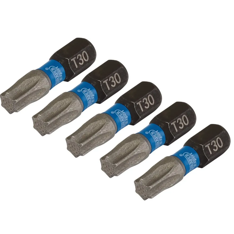 Draper Expert TX-STAR® Impact Screwdriver Bits, T30 x 25mm, 1/4" Hex (Pack of 5)