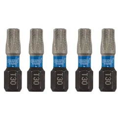Draper Expert TX-STAR® Impact Screwdriver Bits, T30 x 25mm, 1/4" Hex (Pack of 5)