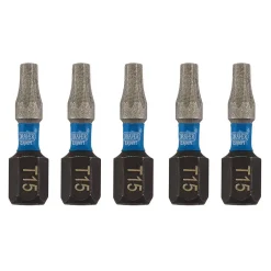 Draper Expert TX-STAR® Impact Screwdriver Bits, T15 x 25mm, 1/4" Hex (Pack of 5)