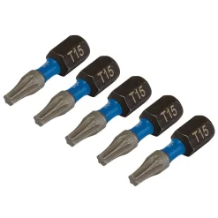 Draper Expert TX-STAR® Impact Screwdriver Bits, T15 x 25mm, 1/4" Hex (Pack of 5)