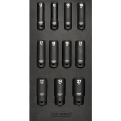 Draper HI-TORQ® Metric Deep Impact Socket Set in EVA Drawer Insert Tray, 1/2" Sq. Dr. (11 Piece)