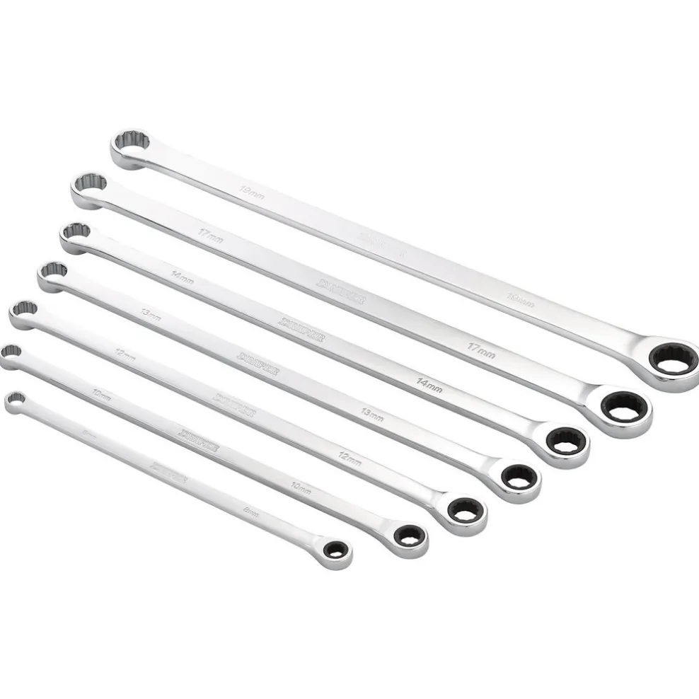 Draper HI-TORQ® Metric Extra-Long Double Ring Ratchet Spanner Set (7 Piece)