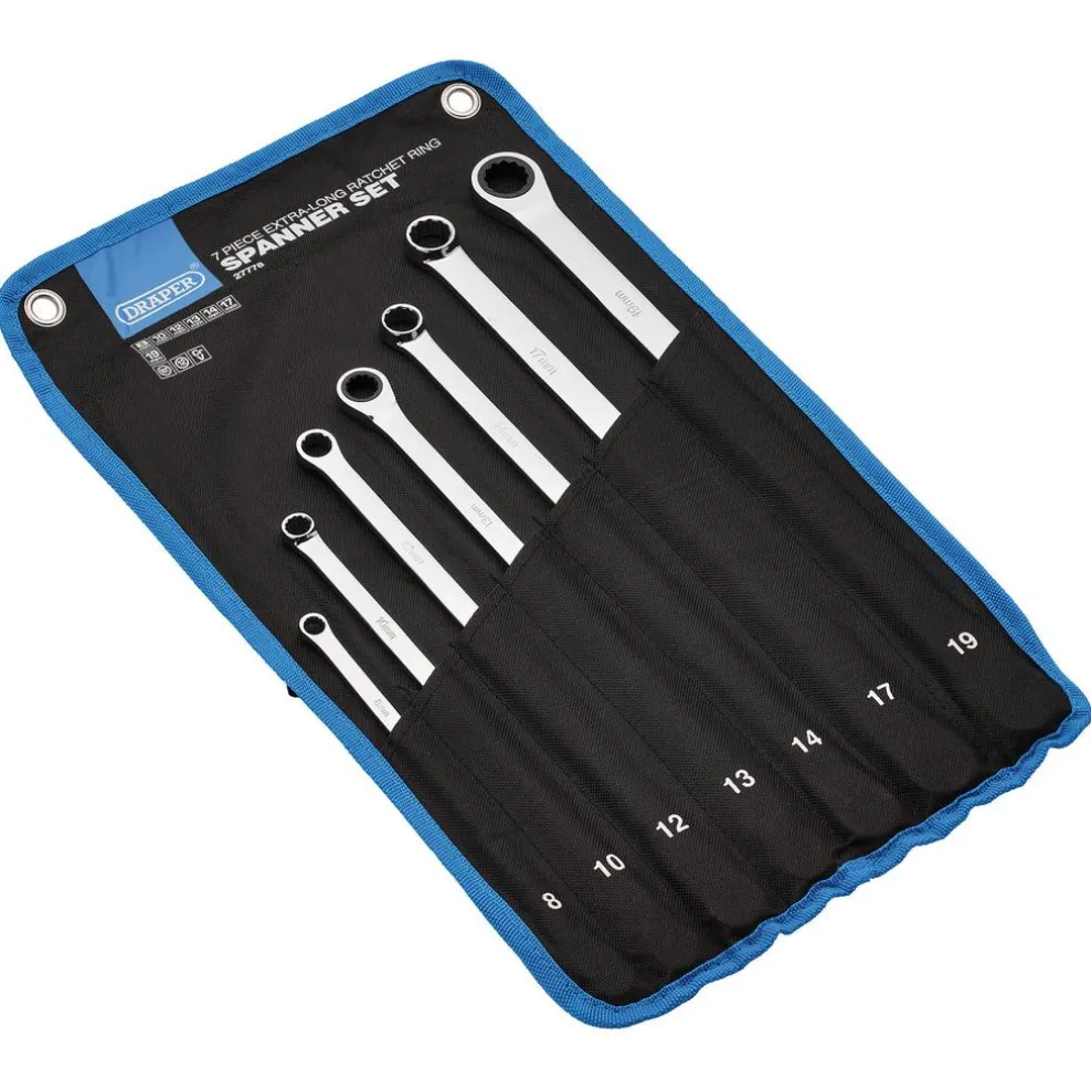Draper HI-TORQ® Metric Extra-Long Double Ring Ratchet Spanner Set (7 Piece)