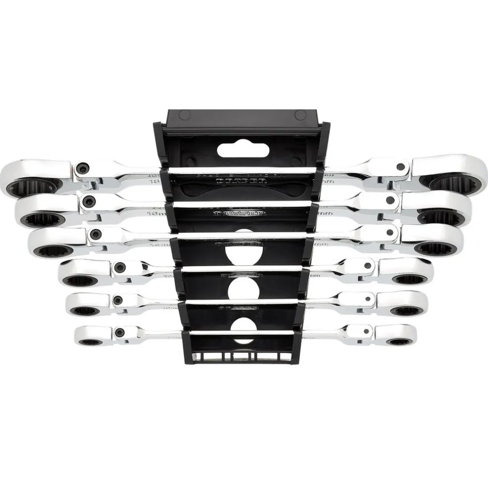 Draper HI-TORQ® Metric Flexible Head Double Ring Ratchet Spanner Set (6 Piece)