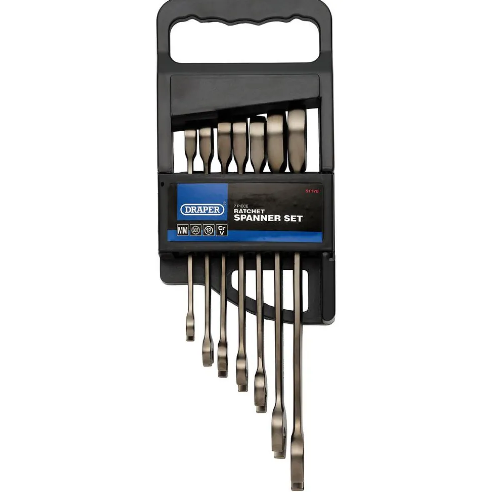 Draper HI-TORQ® Metric Ratcheting Combination Spanner Set, Black (7 Piece)