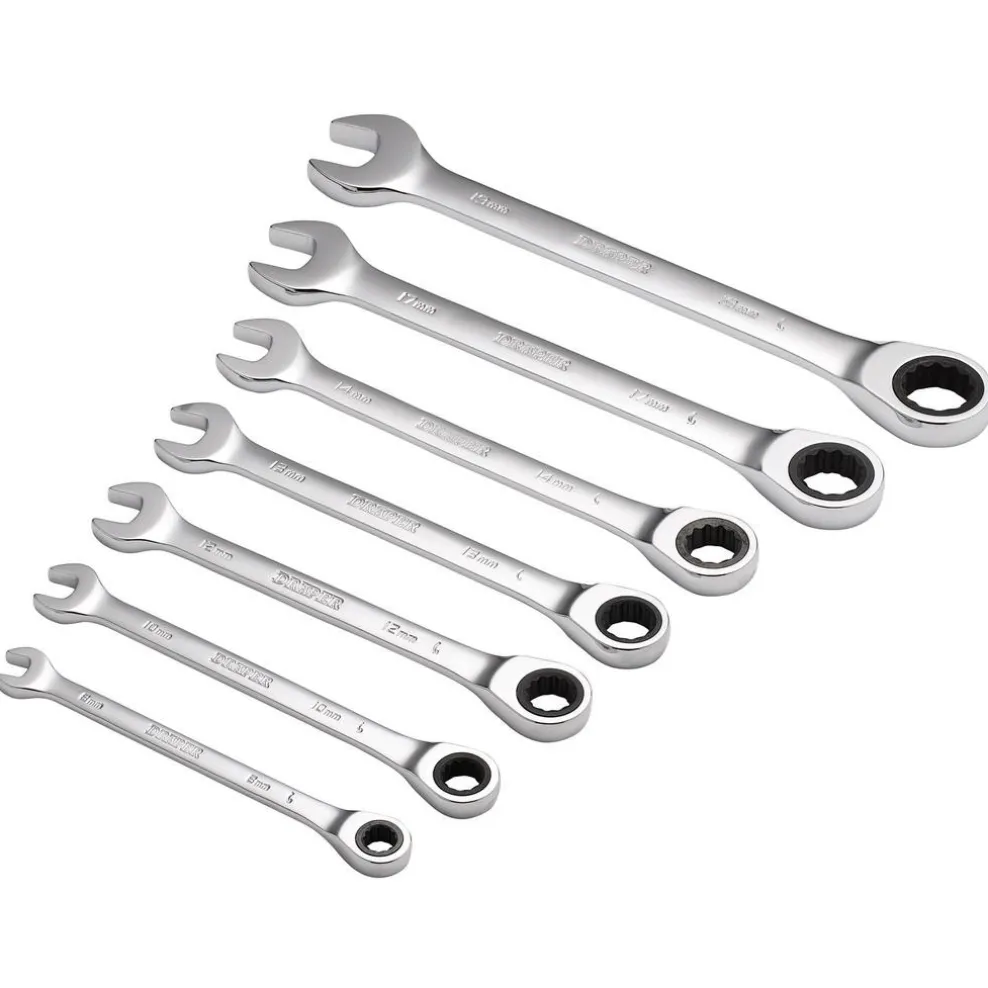 Draper HI-TORQ® Metric Ratcheting Combination Spanner Set (7 Piece)