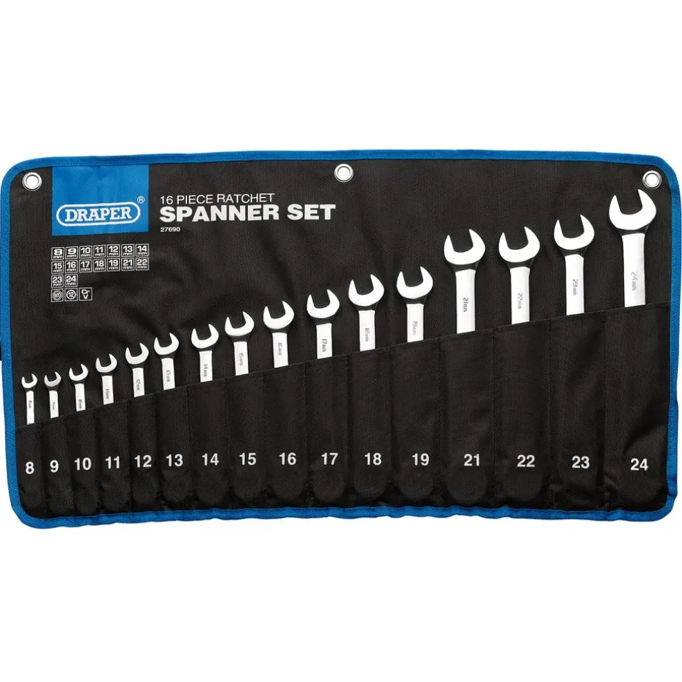Draper HI-TORQ® Metric Ratchet Combination Spanner Set (16 Piece)