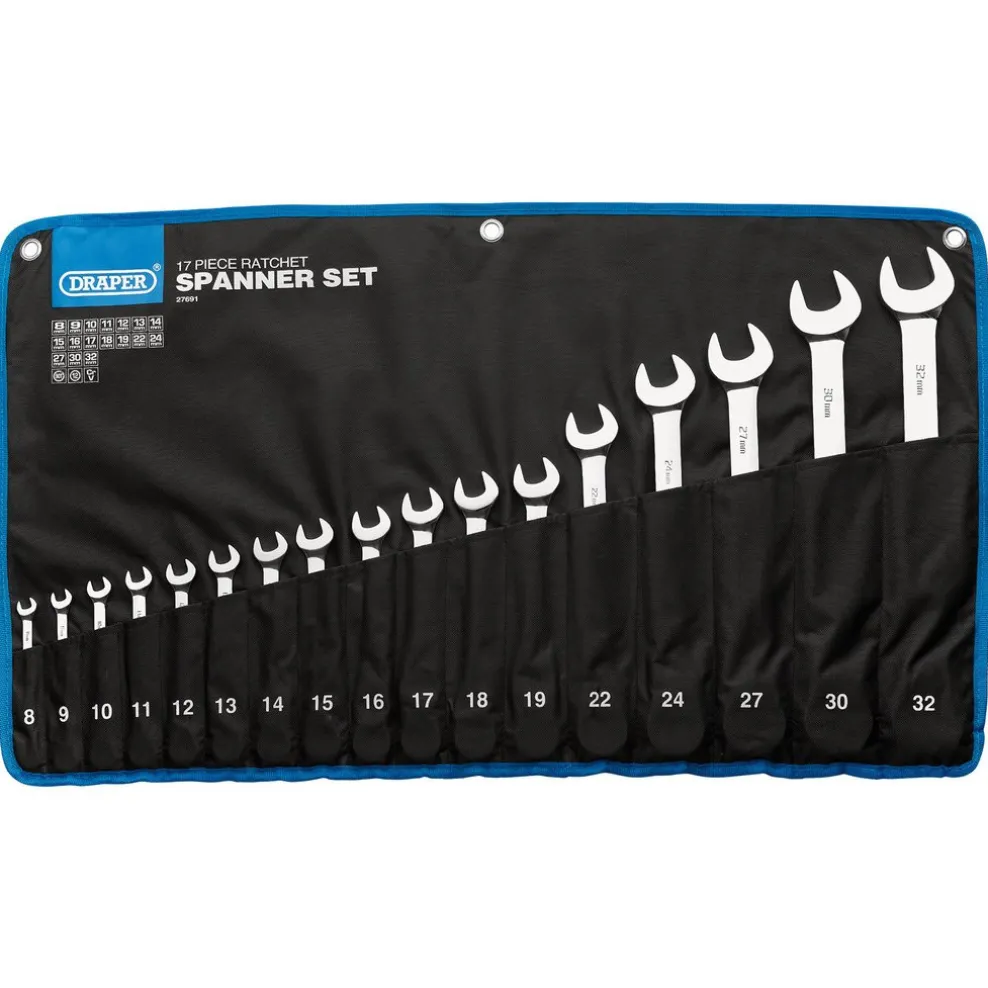 Draper HI-TORQ® Metric Ratchet Combination Spanner Set (17 Piece)
