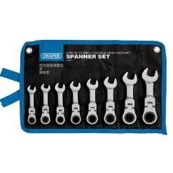 Draper HI-TORQ® Metric Stubby Flexible Head Ratchet Combination Spanner Set, 10 - 19mm (8 Piece)