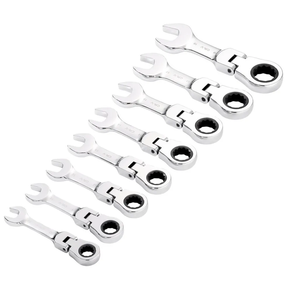 Draper HI-TORQ® Metric Stubby Flexible Head Ratchet Combination Spanner Set, 10 - 19mm (8 Piece)