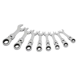 Draper HI-TORQ® Metric Stubby Flexible Head Ratchet Combination Spanner Set, 10 - 19mm (8 Piece)