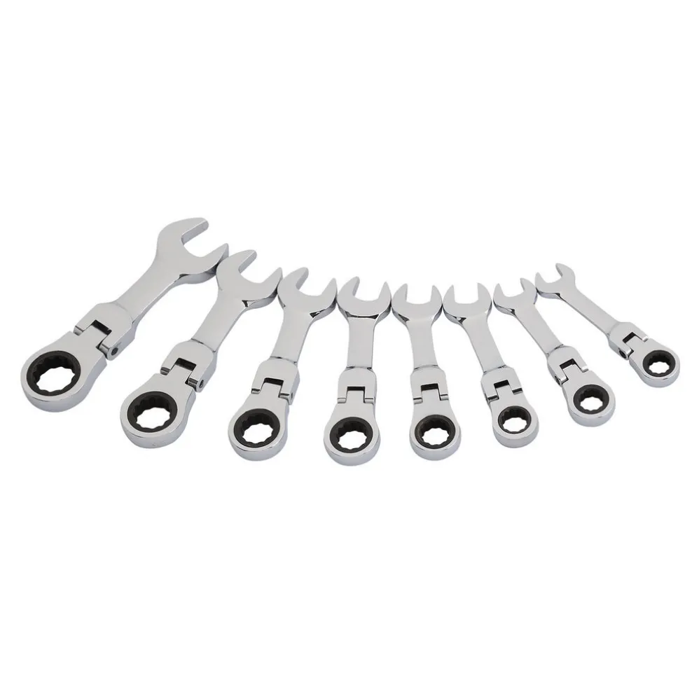 Draper HI-TORQ® Metric Stubby Flexible Head Ratchet Combination Spanner Set, 10 - 19mm (8 Piece)