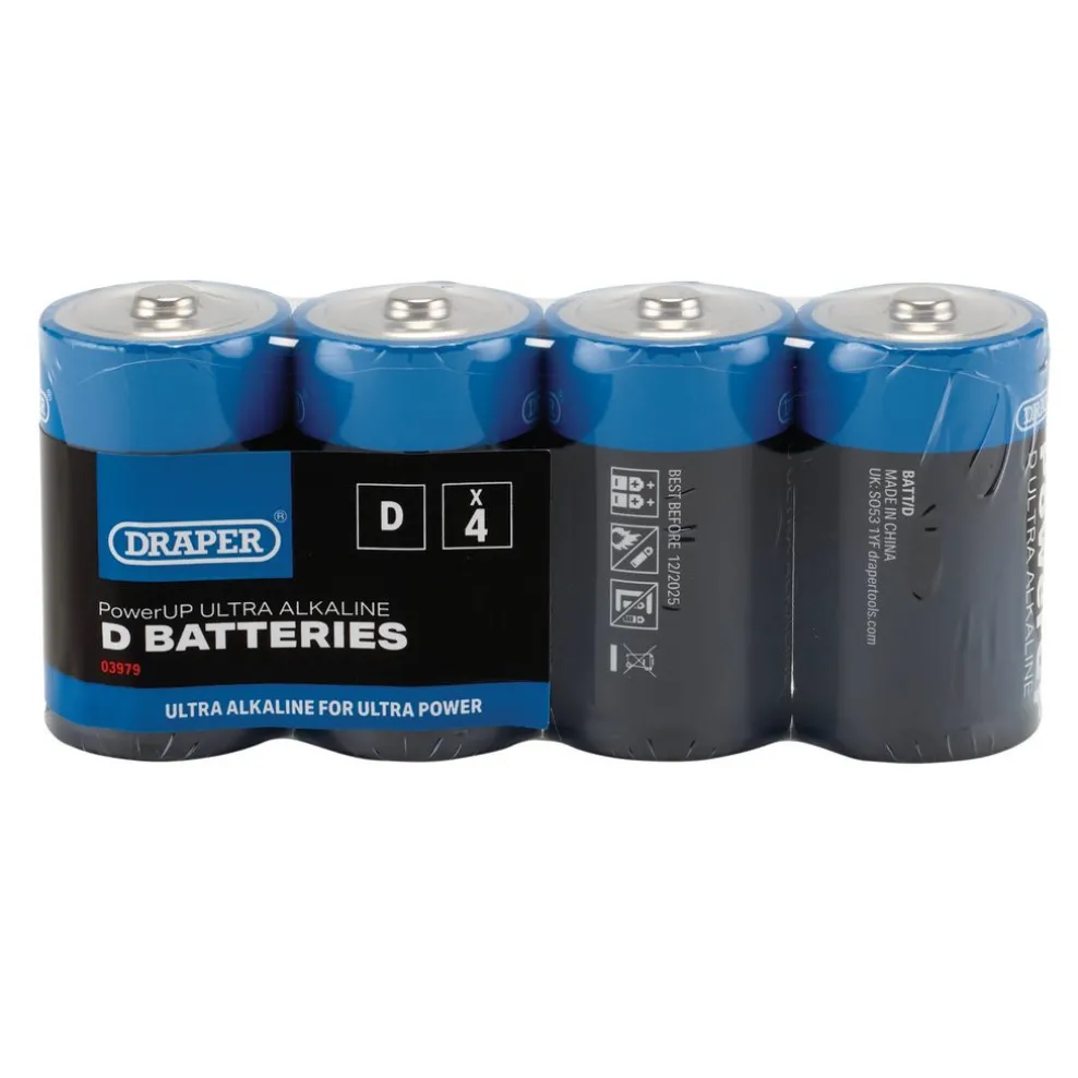 Draper PowerUP Ultra Alkaline D Batteries (Pack of 4)