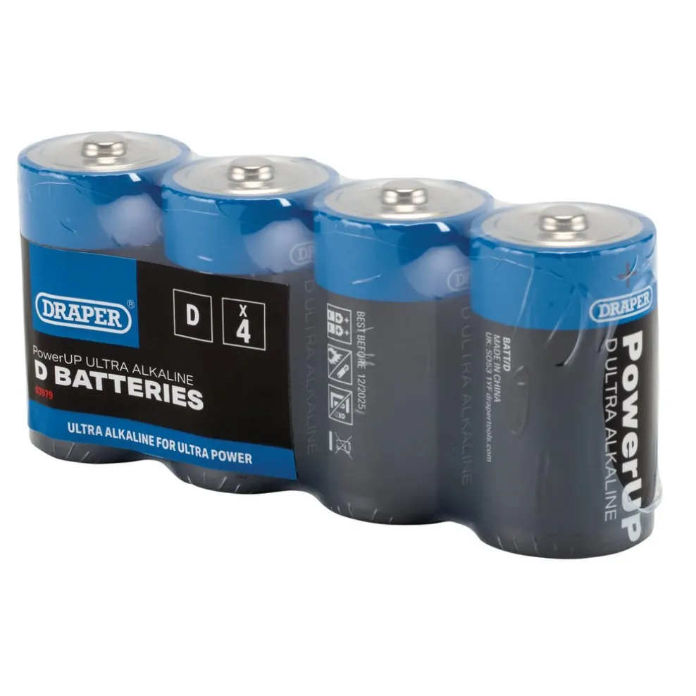 Draper PowerUP Ultra Alkaline D Batteries (Pack of 4)