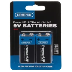 Draper PowerUP Ultra Alkaline 9V Batteries (Pack of 2)