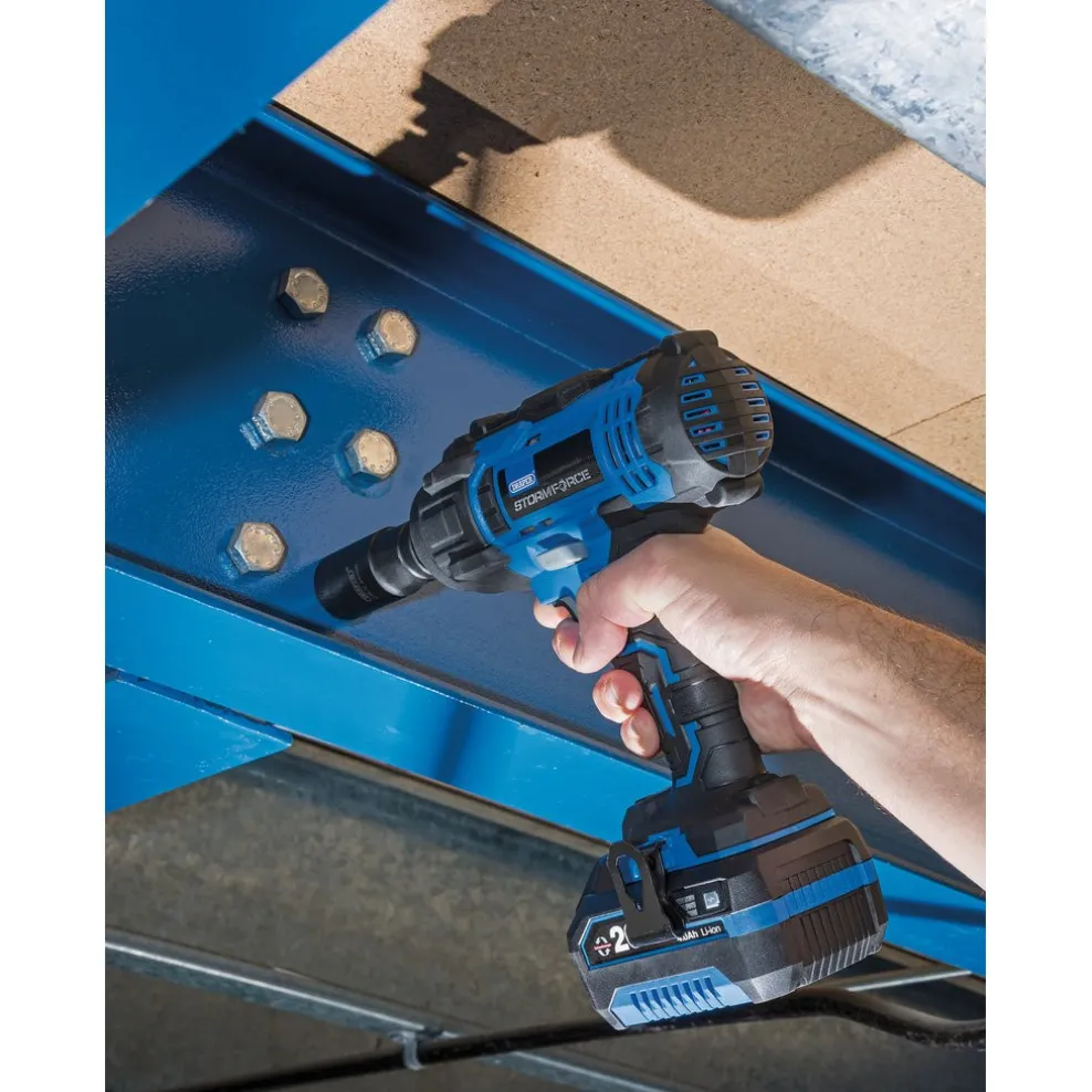 Draper Storm Force® 20V Mid-Torque Impact Wrench, 1/2" Sq. Dr., 400Nm, 1 x 4.0Ah Battery, 1 x Charger