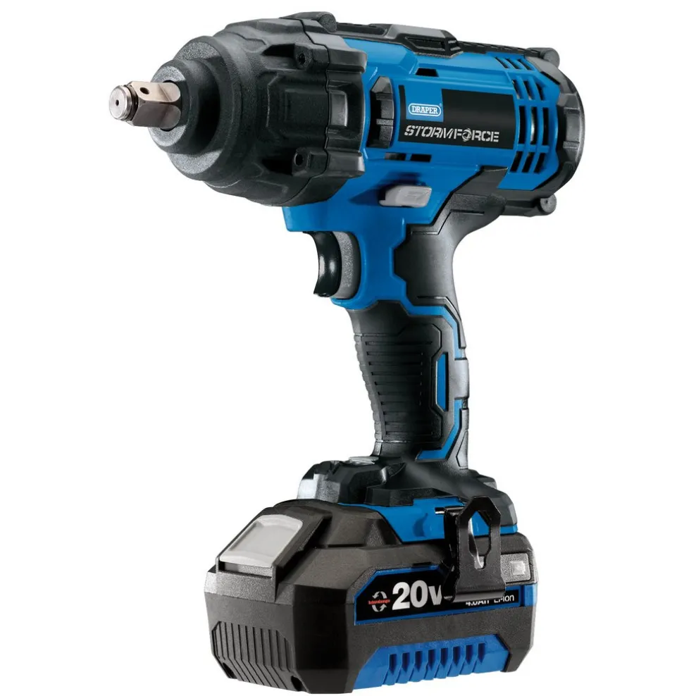 Draper Storm Force® 20V Mid-Torque Impact Wrench, 1/2" Sq. Dr., 400Nm, 1 x 4.0Ah Battery, 1 x Charger