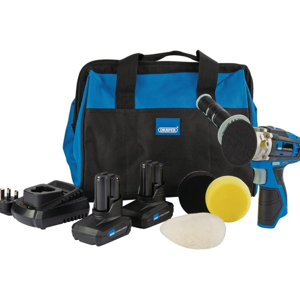 Draper Storm Force 10.8V Power Interchange Mini Polisher Kit, 2 x 4.0Ah Batteries, 1 x Charger, 1 x Bag