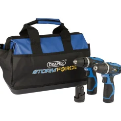 Draper Storm Force® 10.8V Power Interchange Combi Drill and Rotary Drill Twin Kit, 3 x 1.5Ah Batteries, 1 x Charger, 1 x Bag
