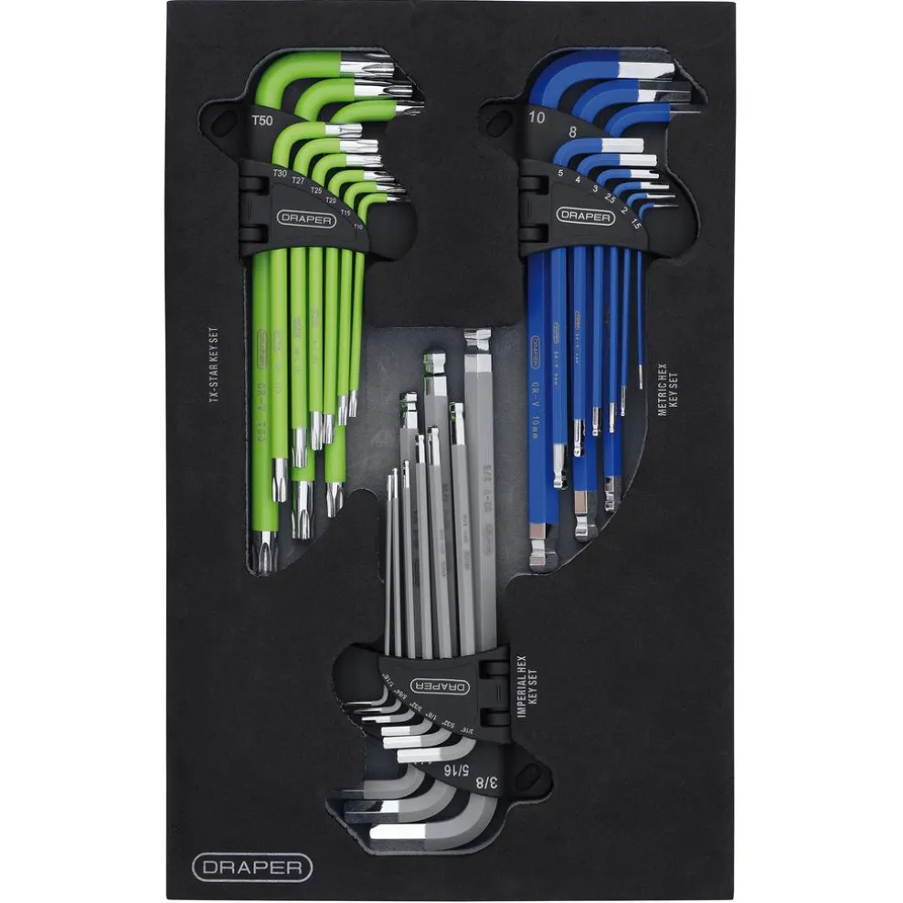 Draper TX-STAR®, Imperial & Metric Ball End Hex Key Sets (27 Piece)
