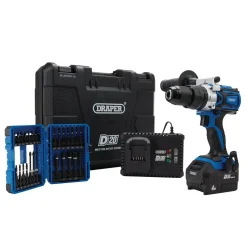 D20 20V Brushless Combi Drill Kit & Draper Expert Impact Screwdriver Bit Set (26 Piece)